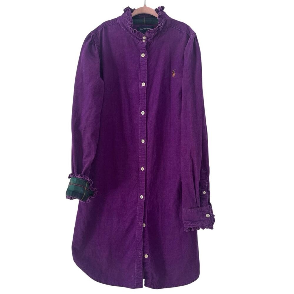 Ralph Lauren Girls' Purple Ruffle Collar Shirt Dress
